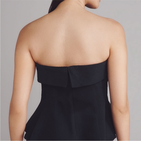 Maeve Anthropologie Black Strapless Plunge Peplum Top Size 4 - Picture 4 of 12